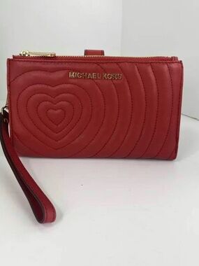 Michael Kors Red Quilted Heart Wristlet with Gold Accents